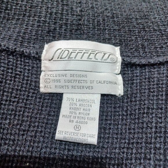 VTG 95 Side Effects Wool Angora Long Cardigan Womens M Black Fringe Hem Witchy - Picture 5 of 7